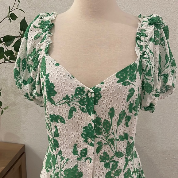 Rachel Parcell | Stencil Floral Eyelet Puff Sleeve Midi Dress Foliage Green - Picture 3 of 12